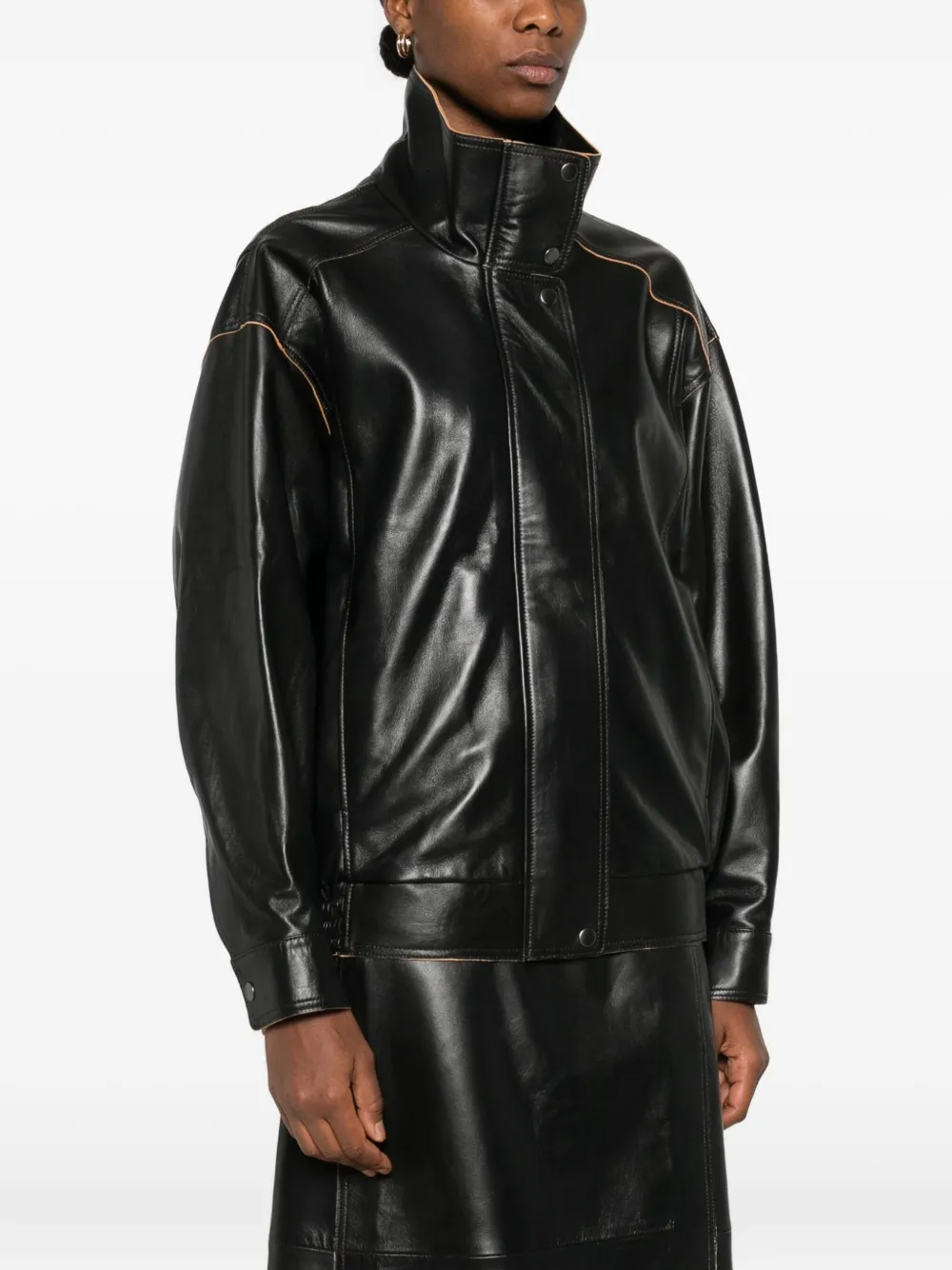 Calvin Klein Leren jack met ritssluiting Zwart