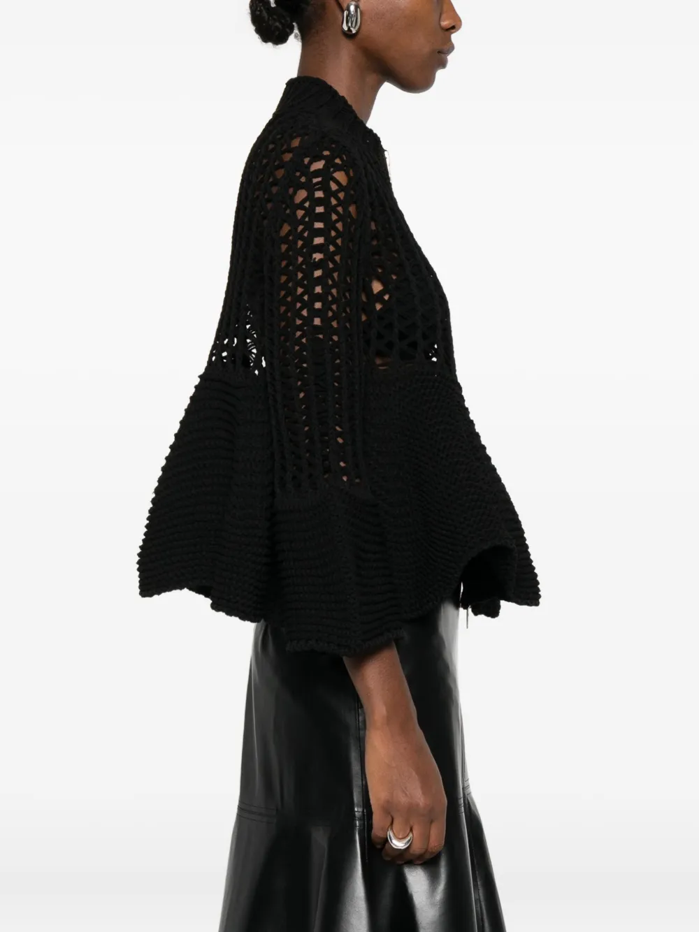 Cfcl Open-knit Zip-front Cardigan In Black