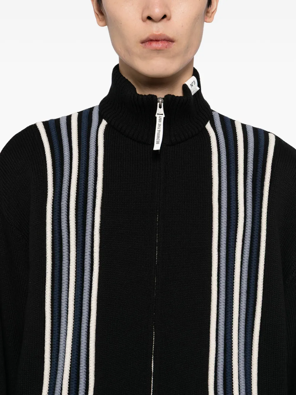 Miharayasuhiro Stripe-detail High-neck Cardigan In Black