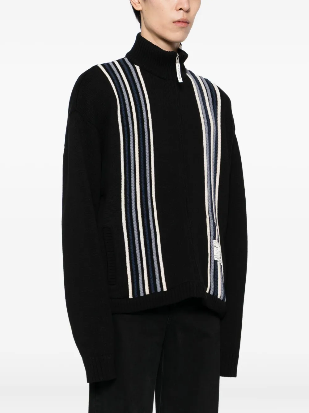 Miharayasuhiro Stripe-detail High-neck Cardigan In Black