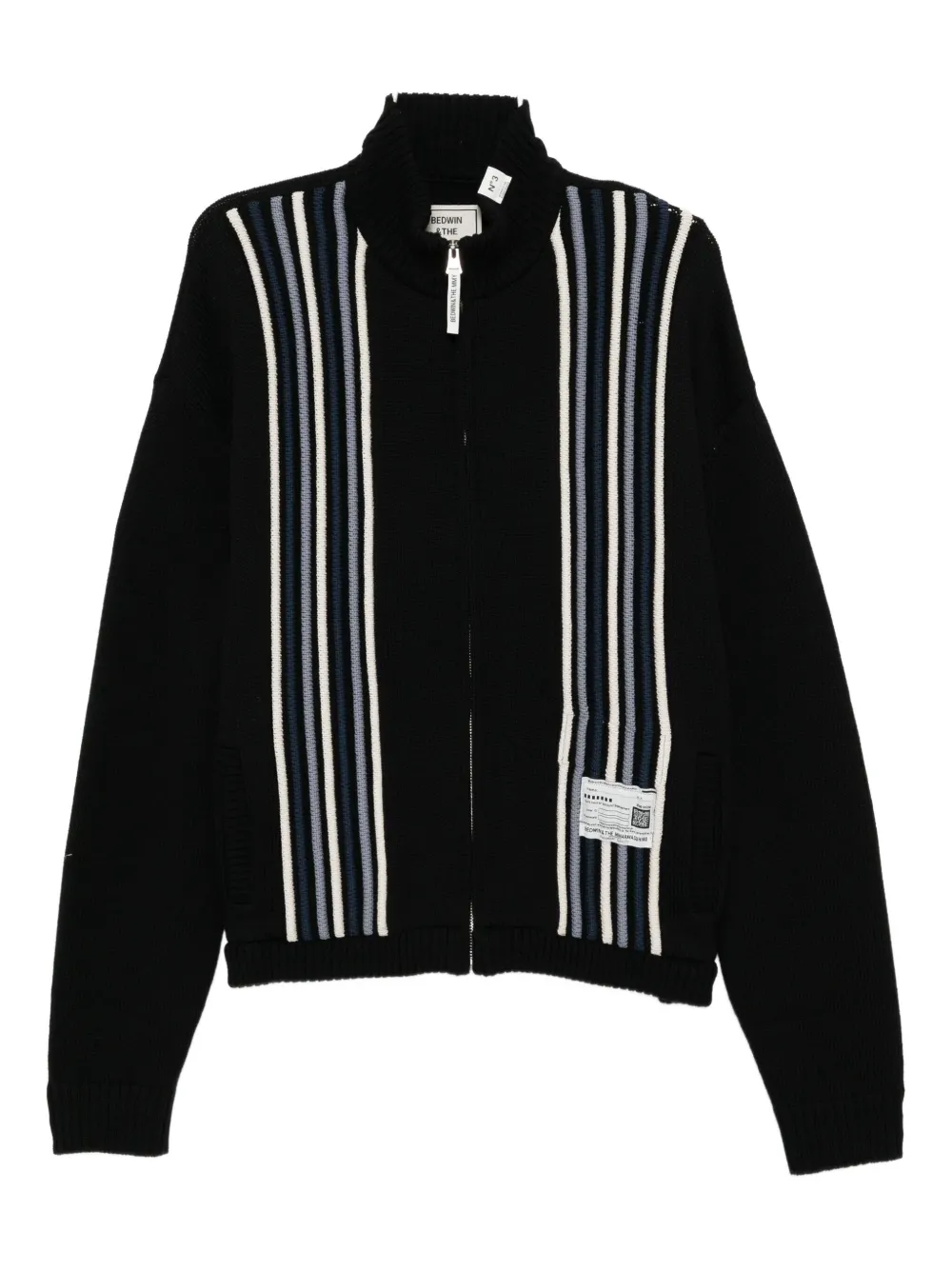 Maison MIHARA YASUHIRO stripe-detail high-neck cardigan - ブラック Maison MIHARA YASUHIRO stripe-detail high-neck cardigan - ブラック