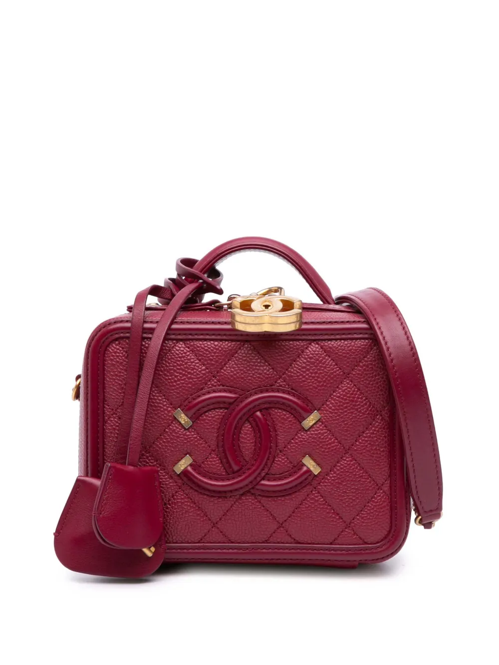 CHANEL Pre-Owned 2018-2019 Small Caviar Filigree Vanity Case satchel | Red | Image 1