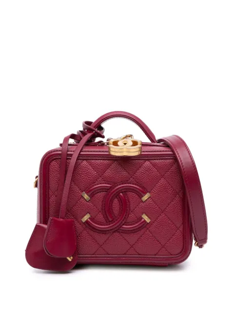 CHANEL Pre-Owned bolsa satchel Vanity Case Filigree pequeña de piel caviar con logo CC 2018-2019