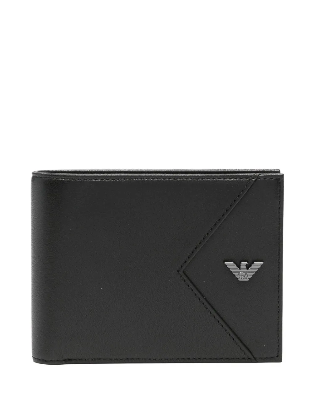 Emporio Armani Nappa Leather Bifold Wallet With Geometric Detail In Black