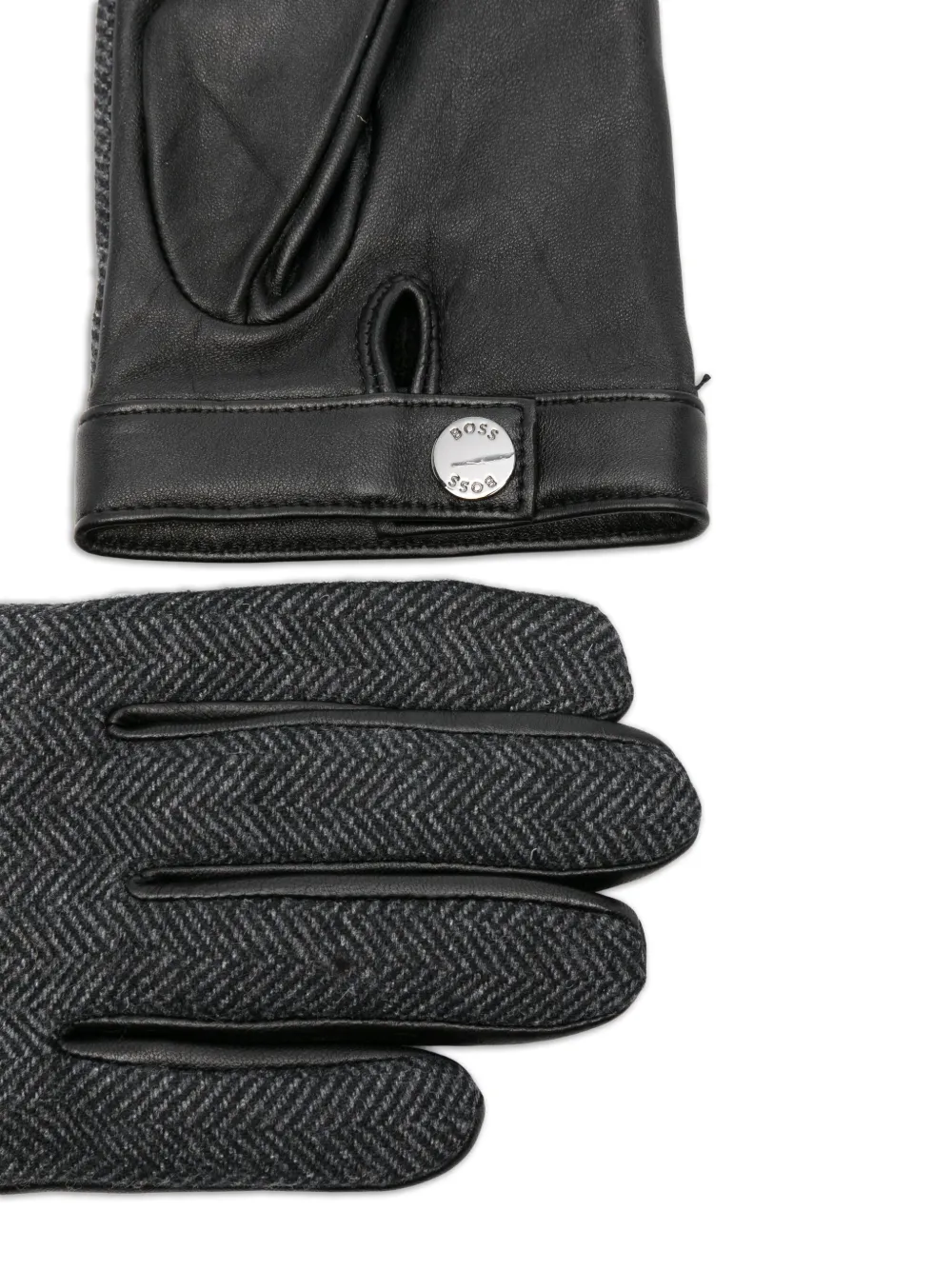BOSS Leren handschoenen met visgraatpatroon Zwart