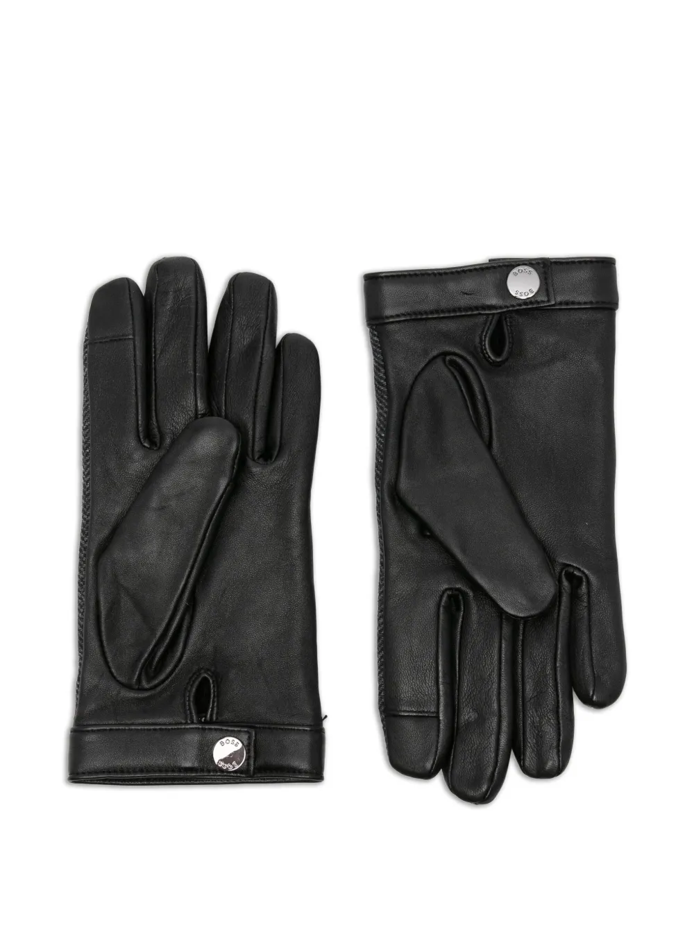 BOSS Leren handschoenen met visgraatpatroon Zwart
