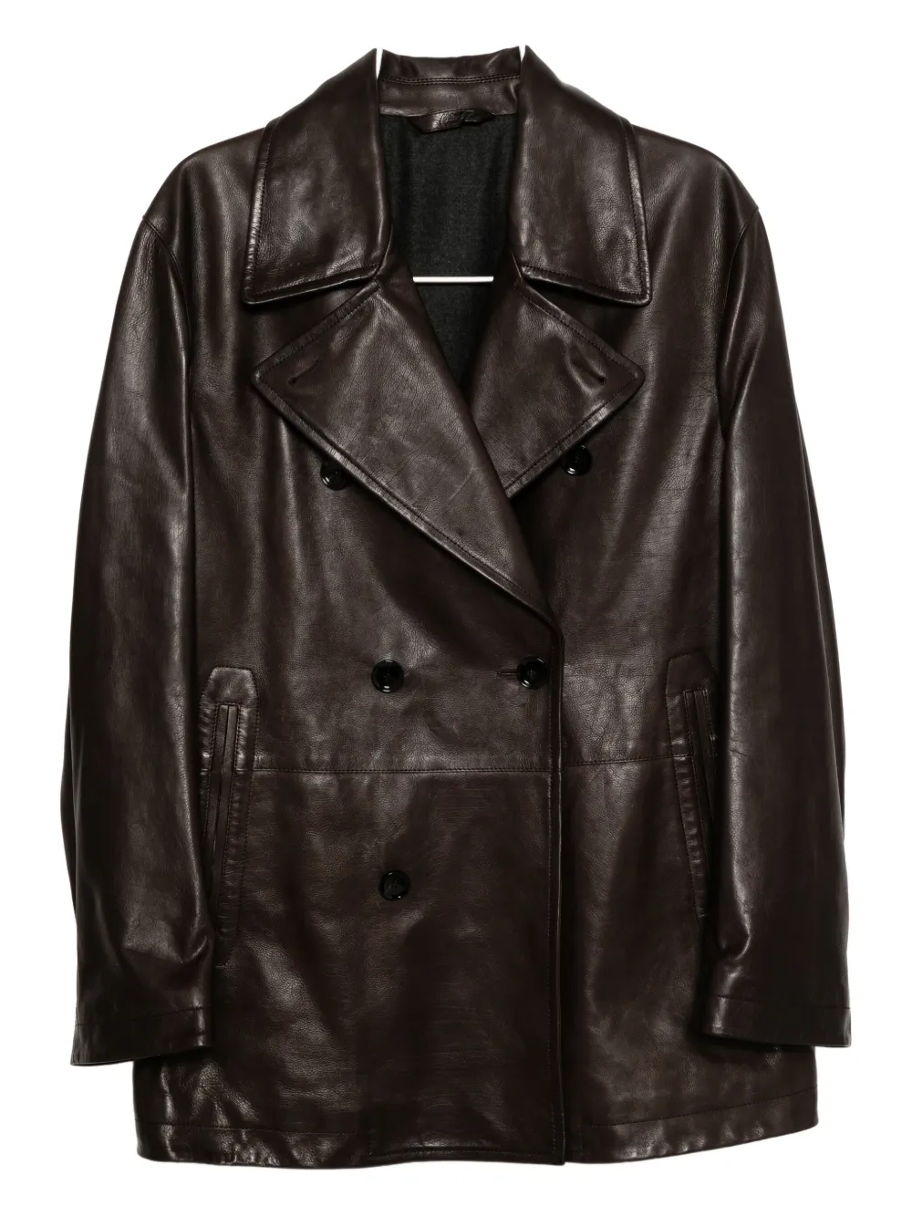Brioni double-breasted leather jacket - Marrone