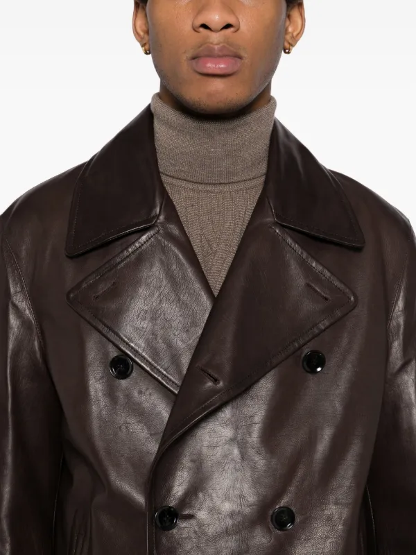 Brioni レザーダブルジャケット | ブラウン | FARFETCH JP