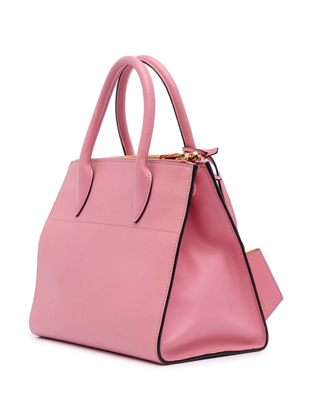 Pre-owned Prada 2010-2025 City Calf Trimmed Saffiano Greche Paradigme Bag Satchel In Pink