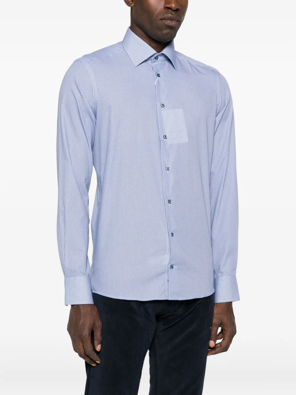 Sand Geometric-print Cotton Shirt In Blue