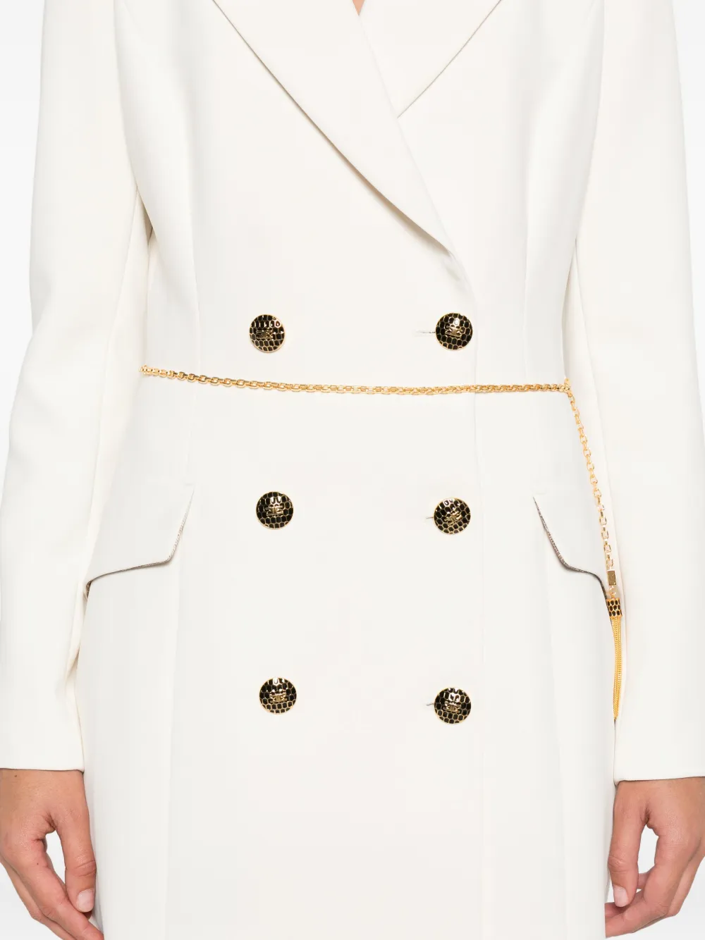 Elisabetta Franchi Jurk met dubbele rij knopen Beige