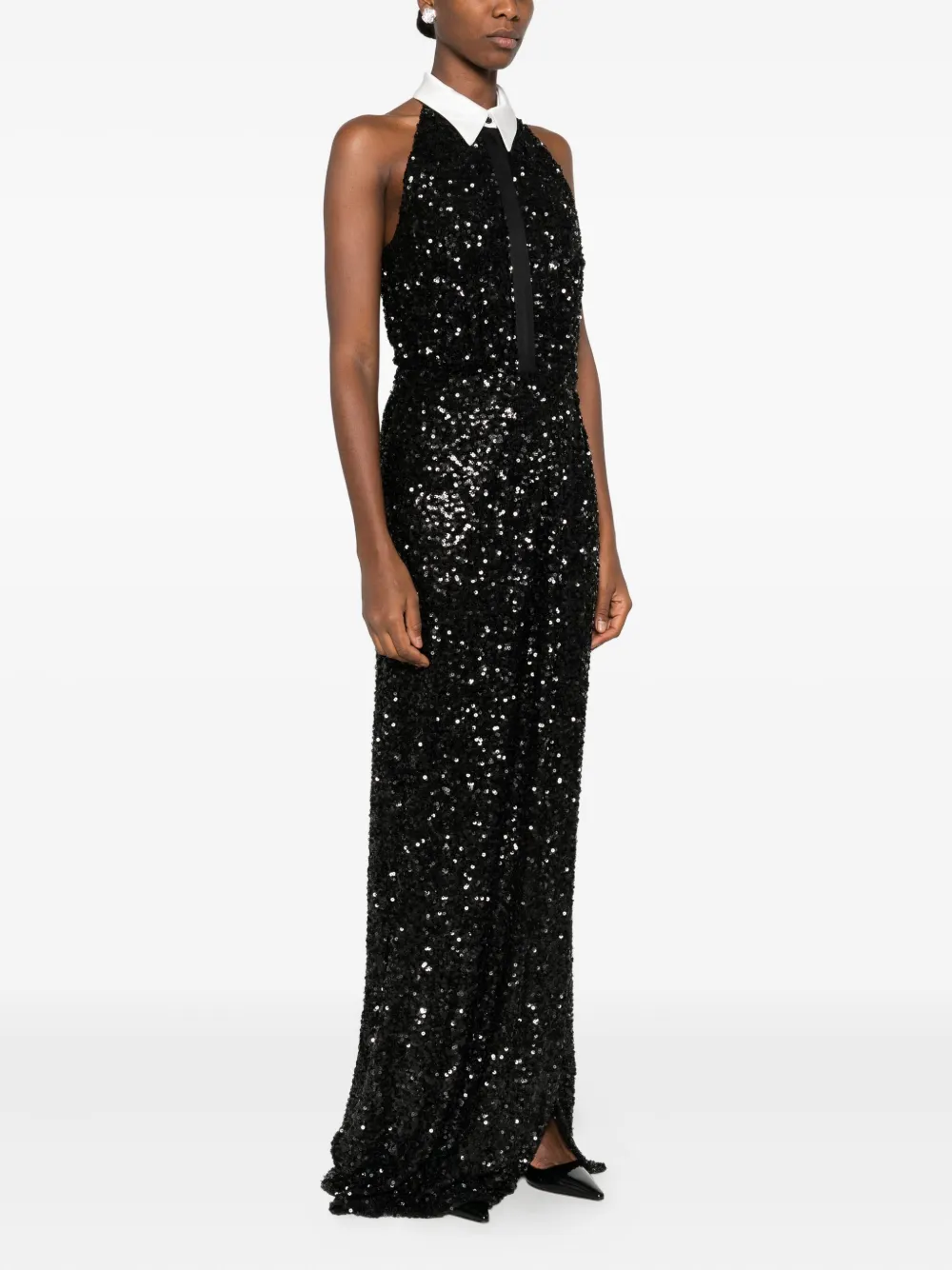 Elisabetta Franchi Jurk met pailletten en halternek Zwart
