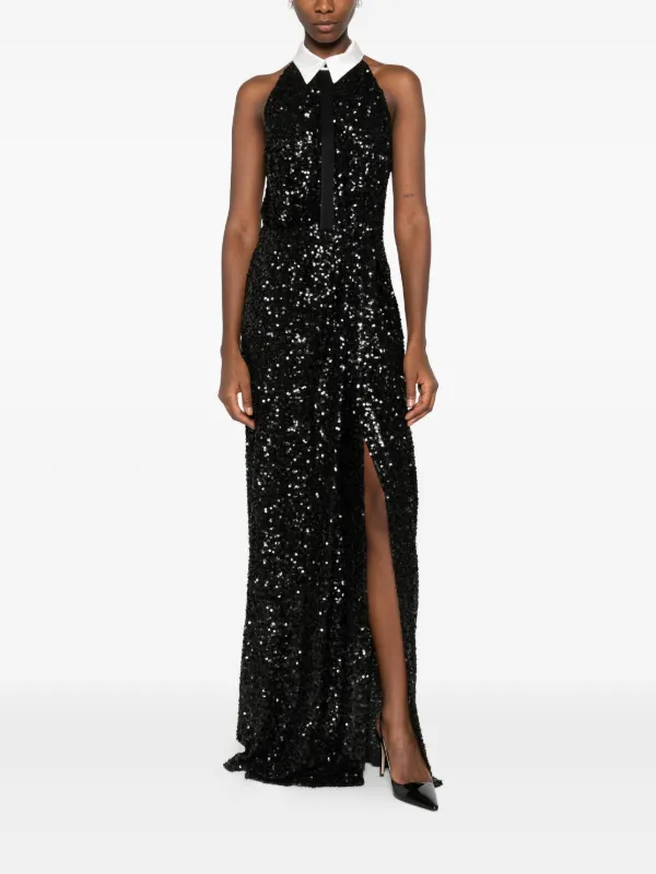Elisabetta Franchi Halterneck Sequin Dress | Black | FARFETCH JO