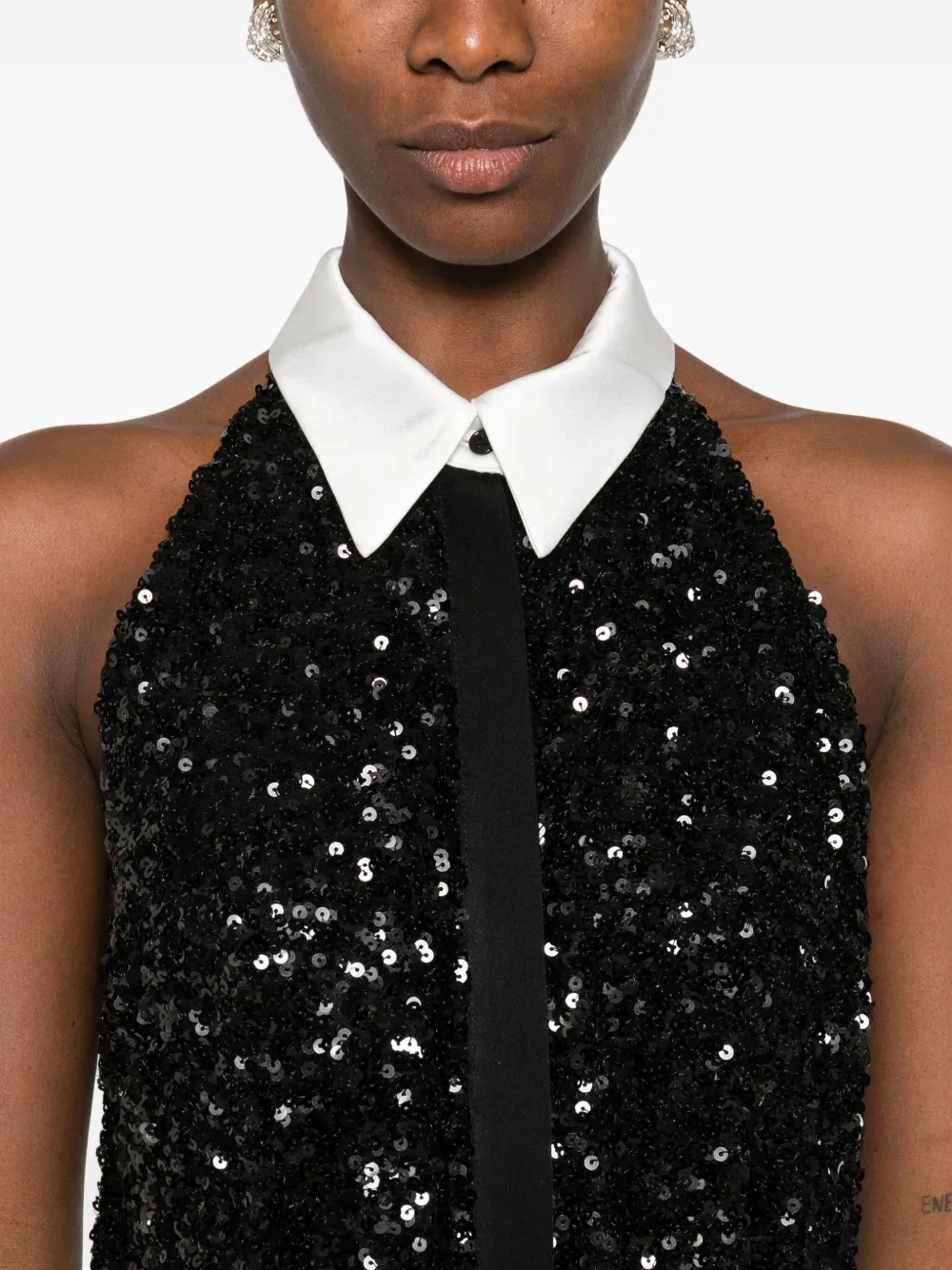 Elisabetta Franchi Jurk met pailletten en halternek Zwart