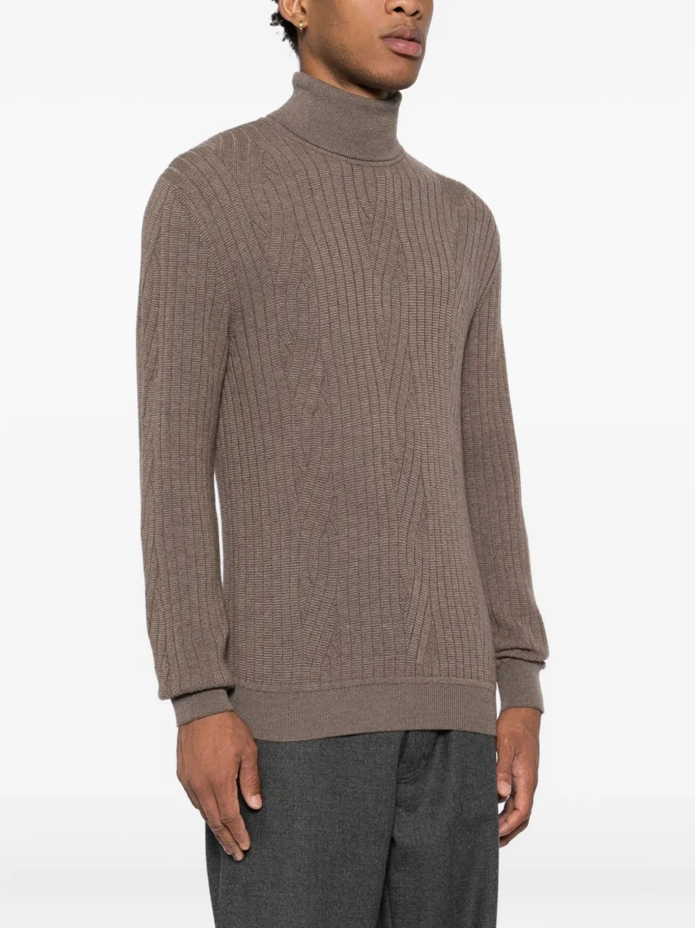 Brioni Kabelgebreide sweater Bruin