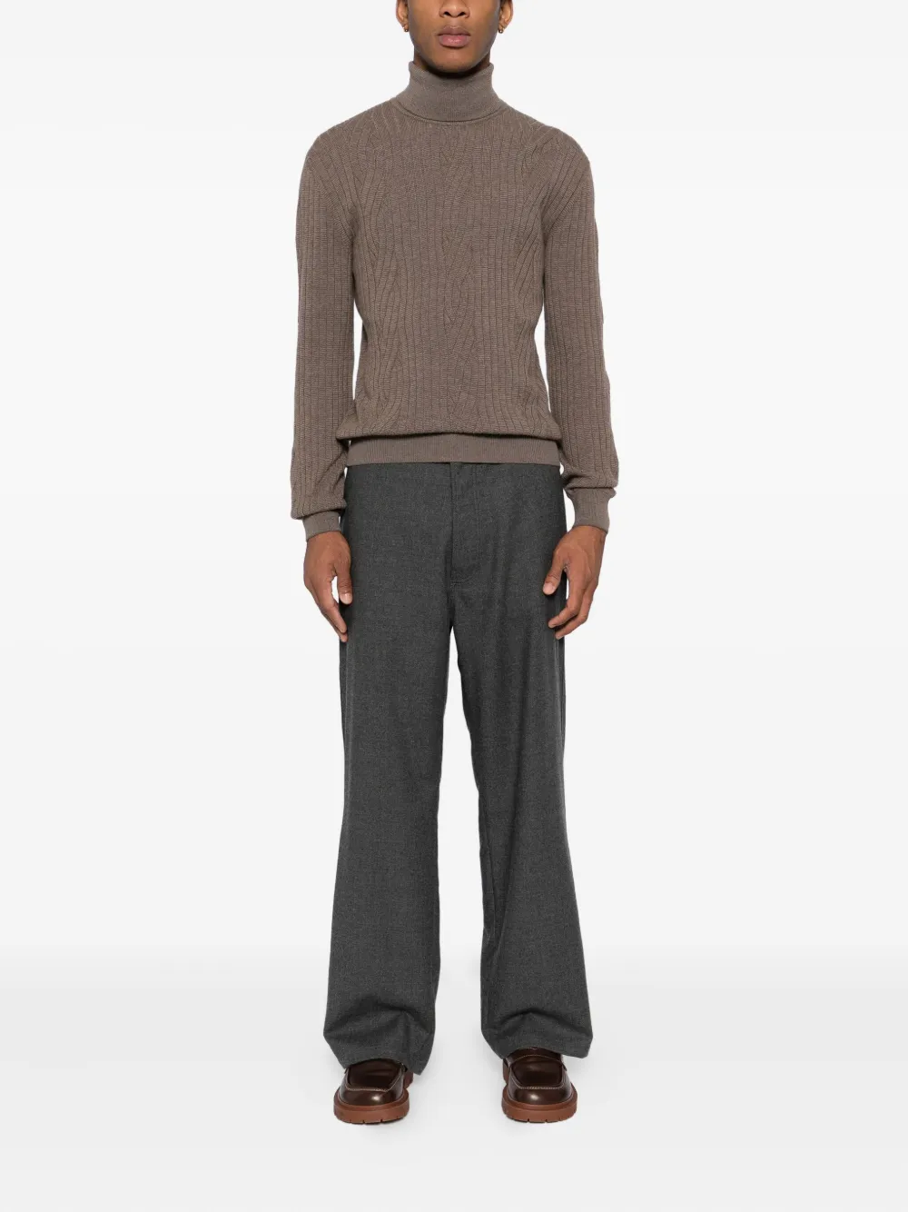 Brioni Kabelgebreide sweater - Bruin