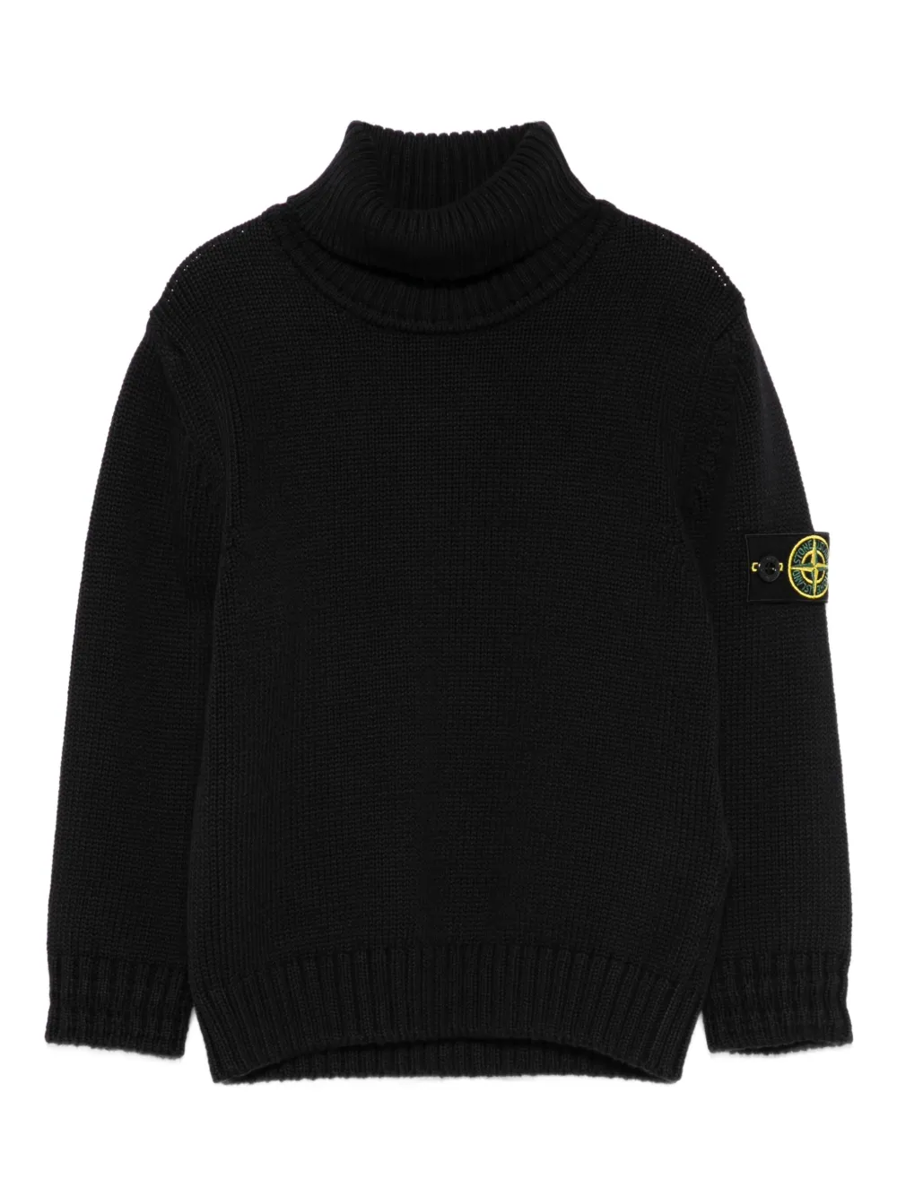 Stone Island Kids' Roll-neck Logo-patch Sweater In Black