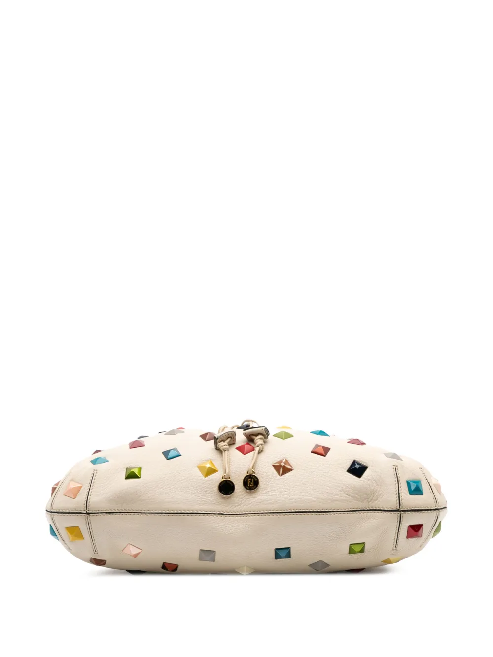 Pre-owned Fendi 2010-2025 Medium Studded Leather B Fab Drawstring Tote Satchel In White