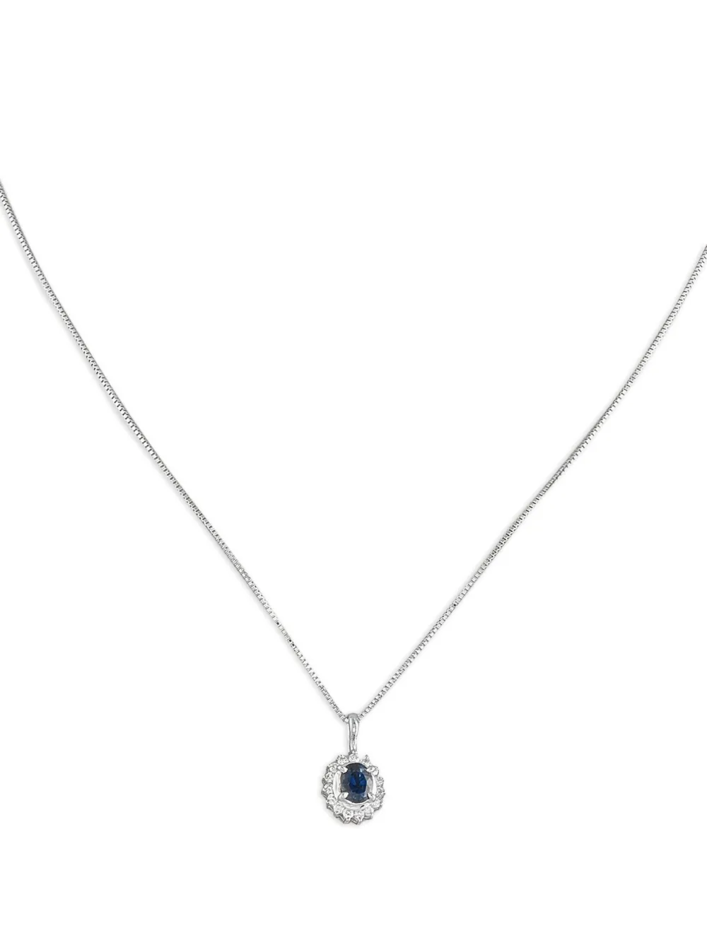 LB Exclusive Platinum Diamond Sapphire Sunburst Pendant Necklace | Image 2