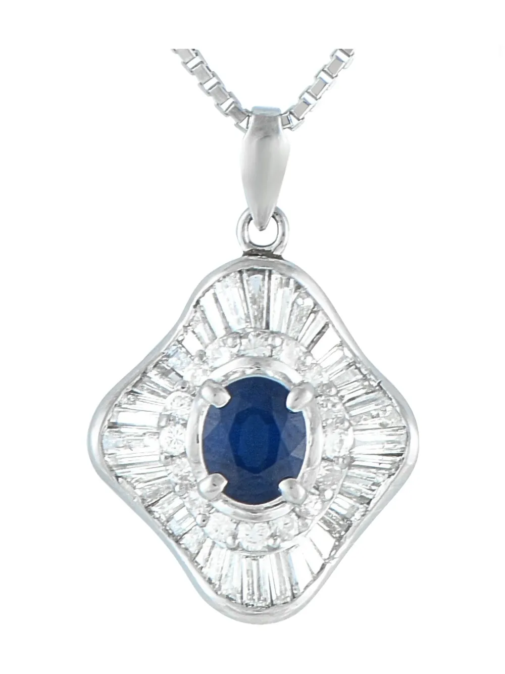 Pre-owned Lb Exclusive Platinum Diamond And Sapphire Necklace In Silver