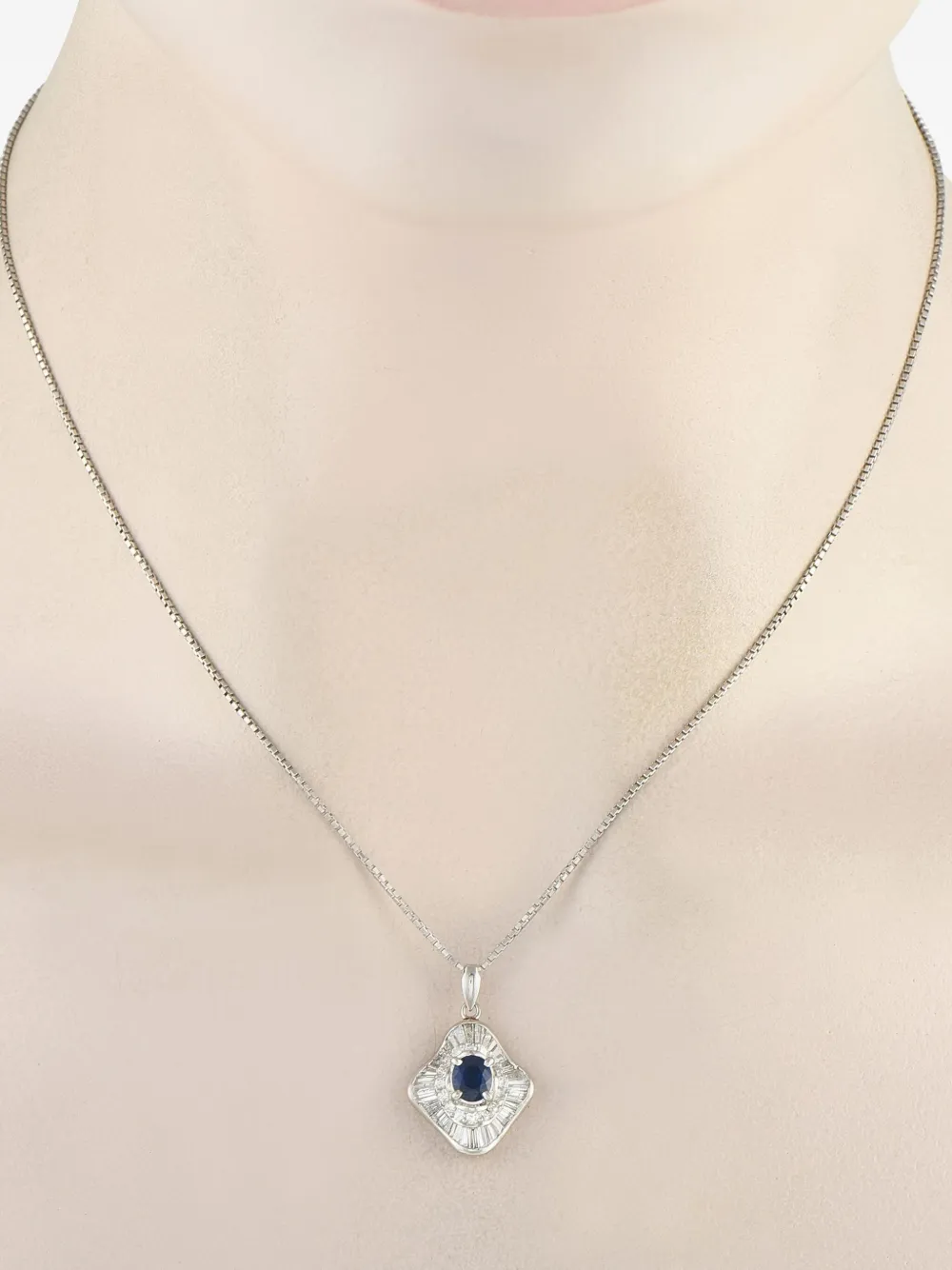 Pre-owned Lb Exclusive Platinum Diamond And Sapphire Necklace In Silver