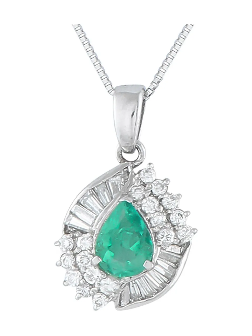 Pre-owned Lb Exclusive Platinum Emerald And Diamond Necklace In Silver