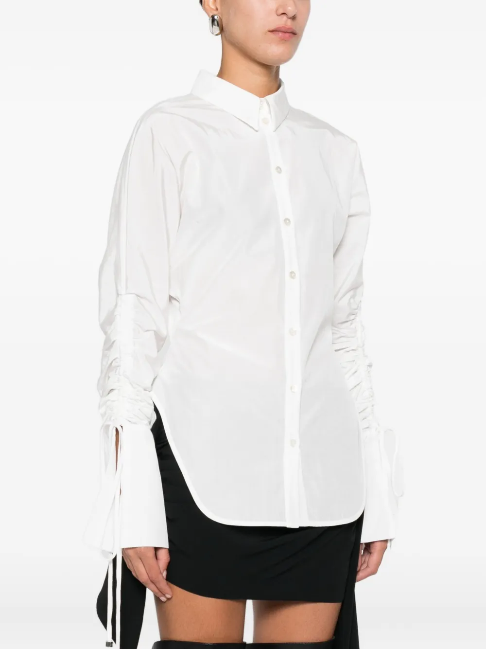 Blumarine Gathered-sleeve Button-down Shirt In White