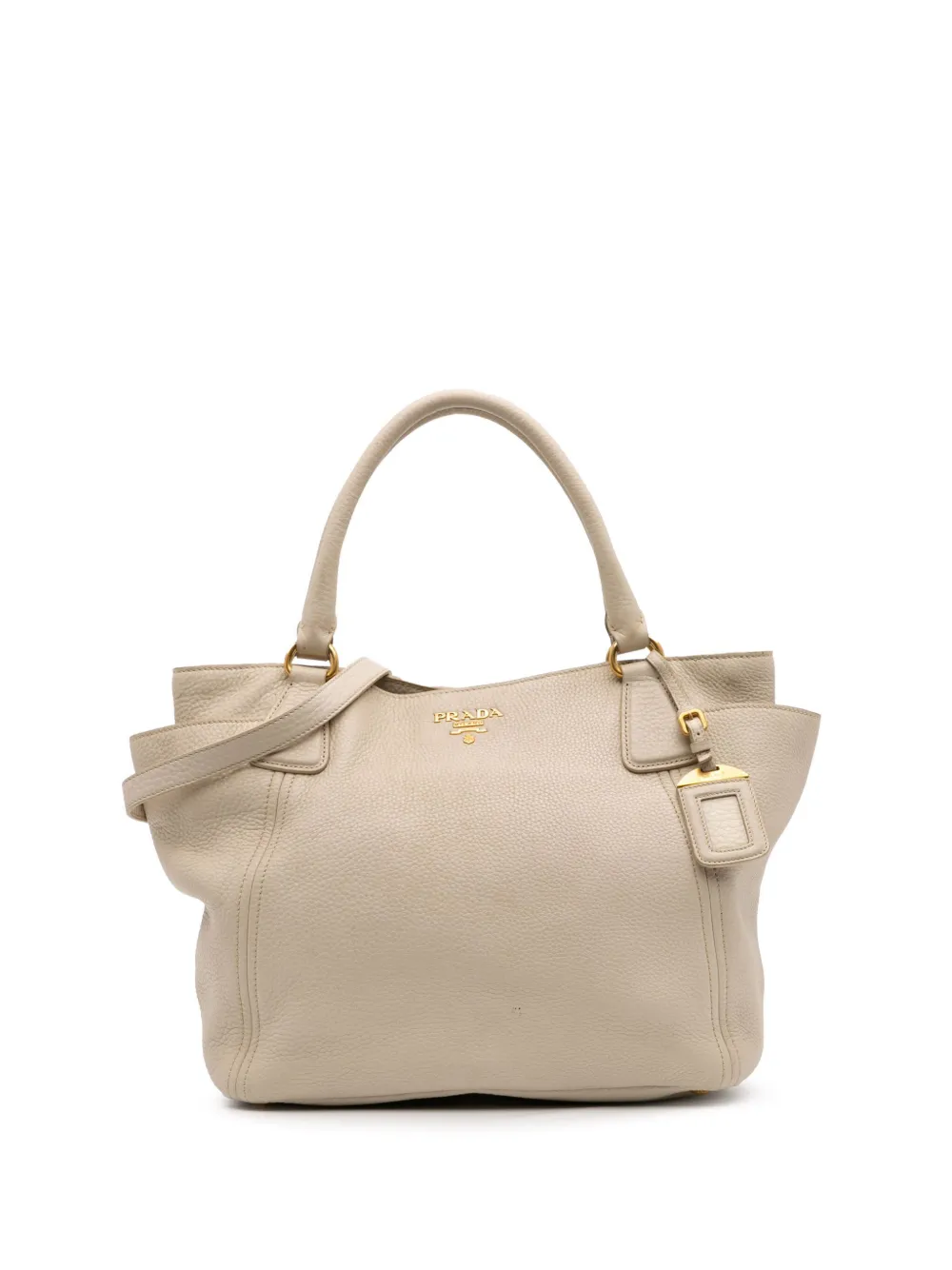 Pre-owned Prada 2000-2025 Vitello Daino Side Pocket Convertible Tote Satchel In Brown