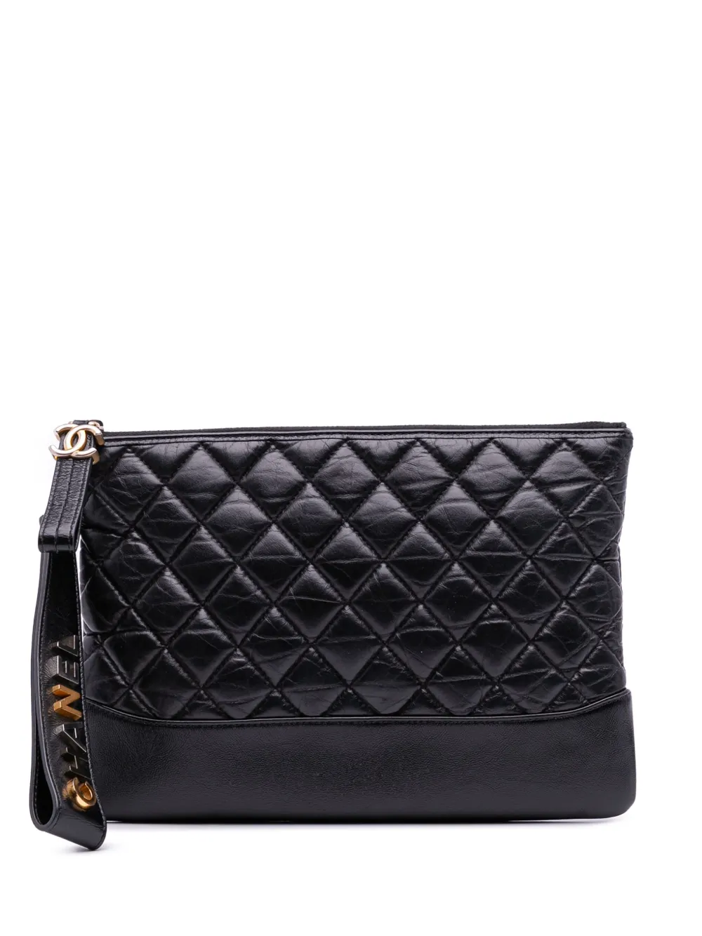 CHANEL Pre-Owned 2019 ミディアム エイジドカーフスキン ガブリエル O ケース クラッチバッグ - ブラック CHANEL Pre-Owned 2019 ミディアム エイジドカーフスキン ガブリエル O ケース クラッチバッグ - ブラック