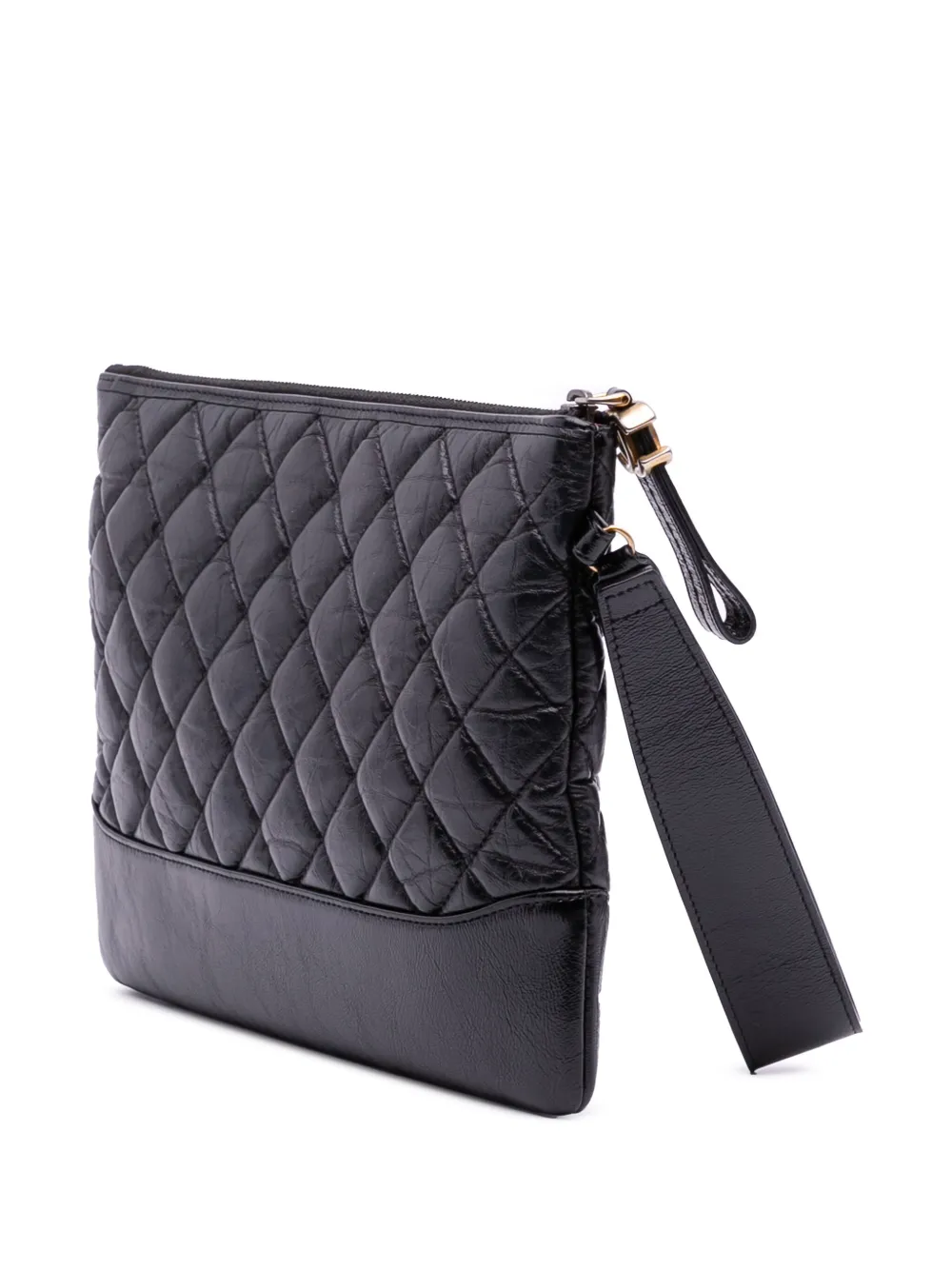 Pre-owned Chanel 2019 Medium Aged Calfskin Gabrielle O Case Clutch Bag In Black