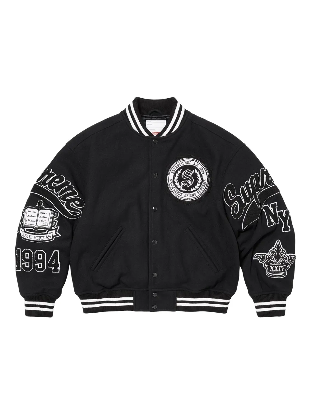 Supreme Veritas Varsity Jacket In Black