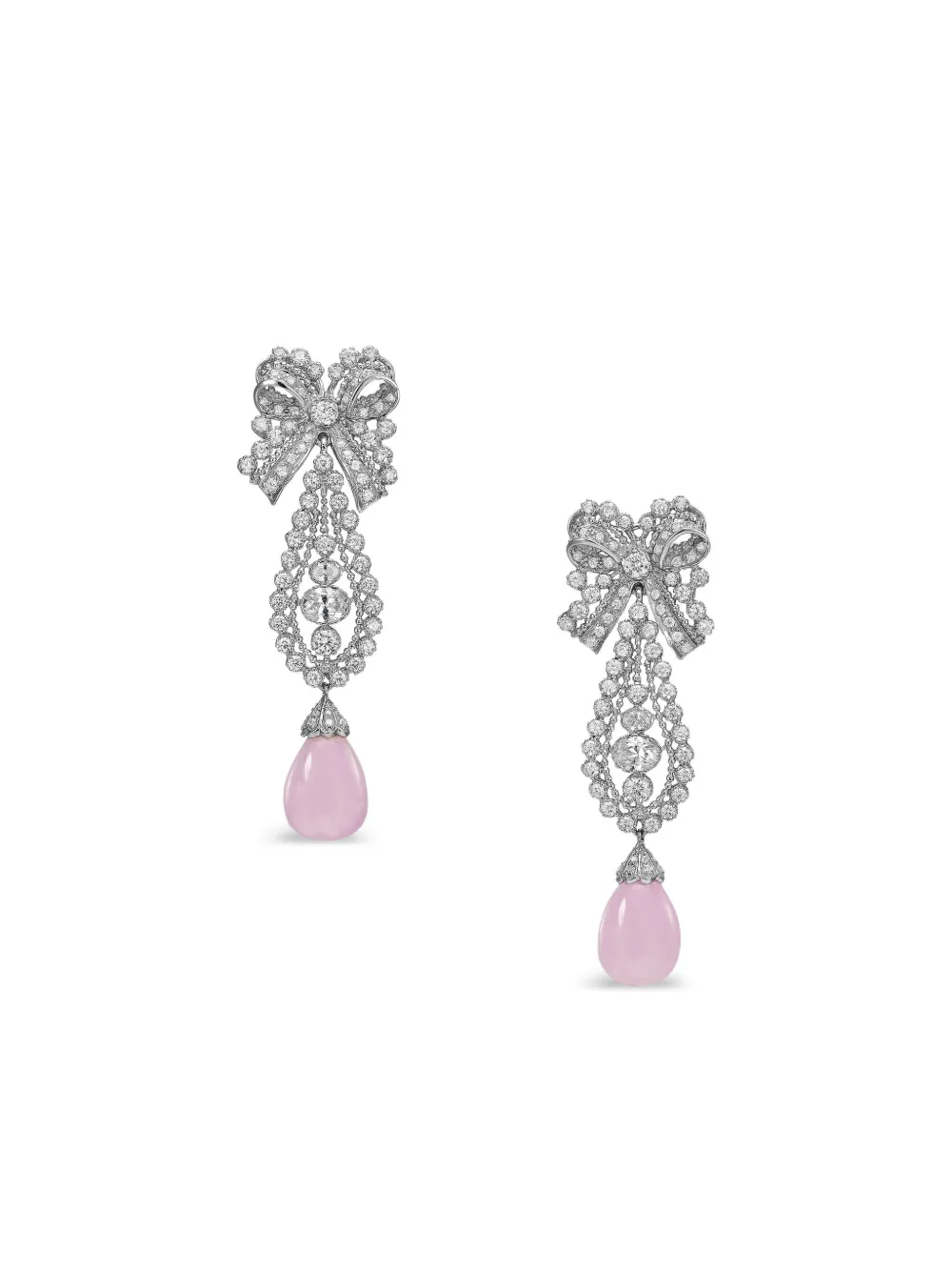 Anabela Chan Rhodium Vermeil Dentelle Bow Kunzite And Diamond Earrings In White