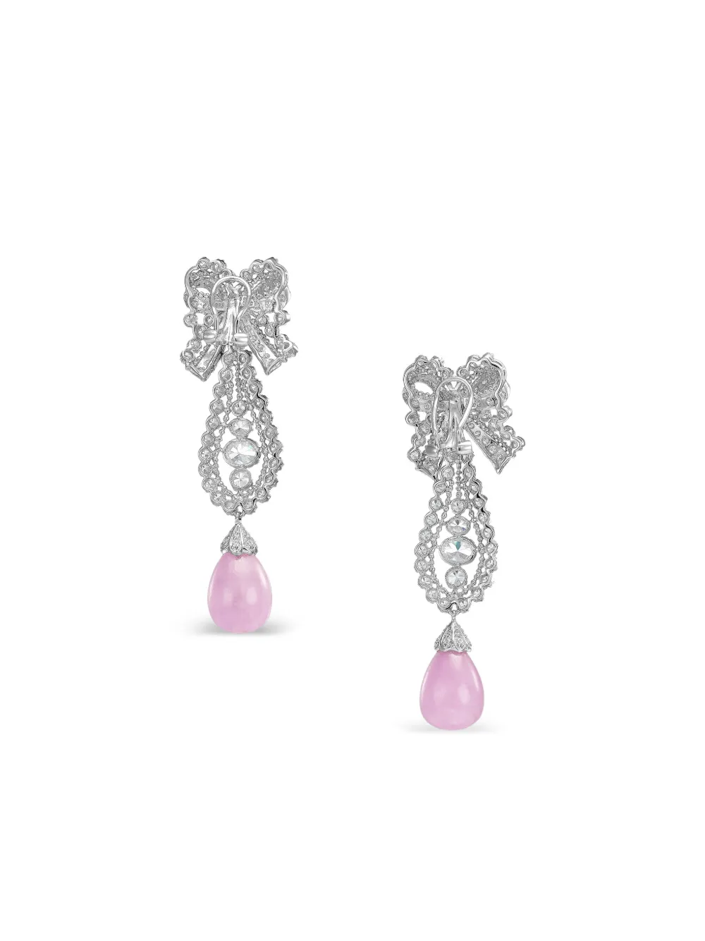 Anabela Chan Rhodium Vermeil Dentelle Bow Kunzite And Diamond Earrings In White