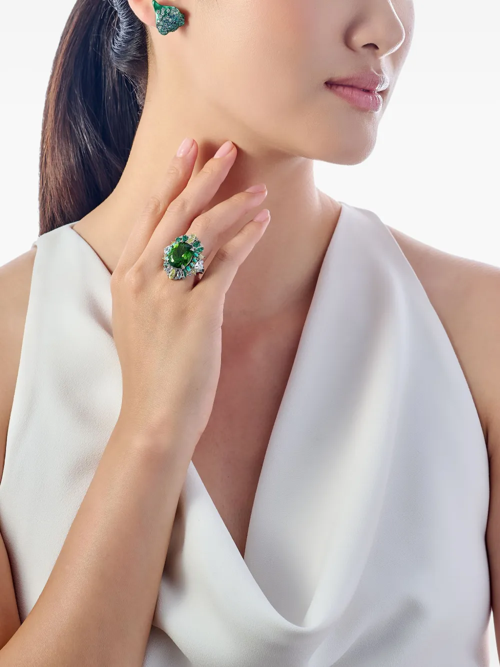 Anabela Chan Recycled Aluminum Paraiba Petal Multi-stone Earrings In Green