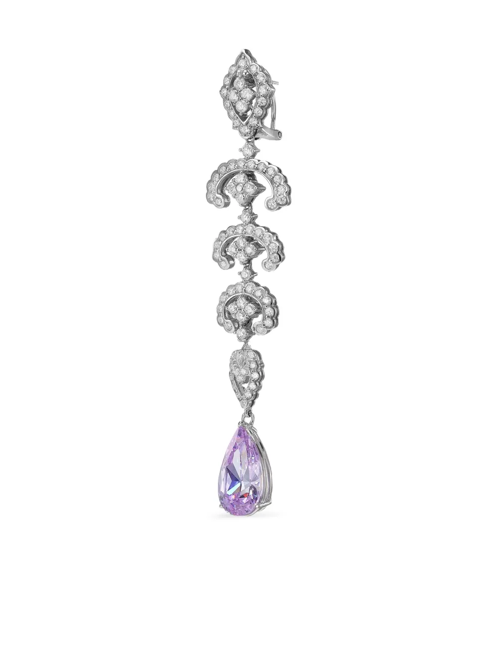 Anabela Chan Rhodium Vermeil Scallop Lace Amethyst And Diamond Earrings In Silver
