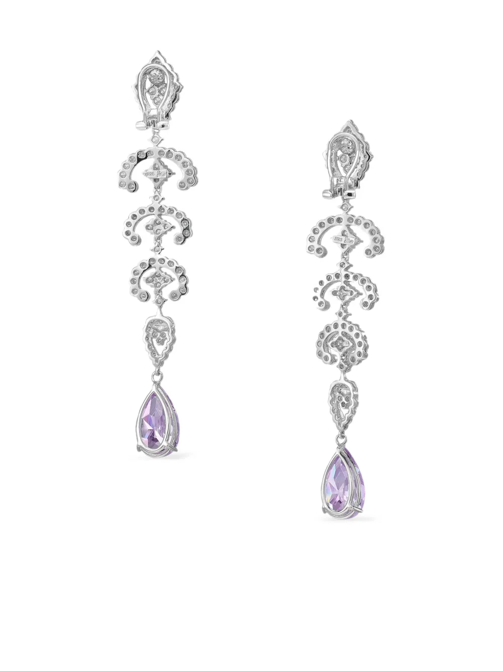 Anabela Chan Rhodium Vermeil Scallop Lace Amethyst And Diamond Earrings In Silver