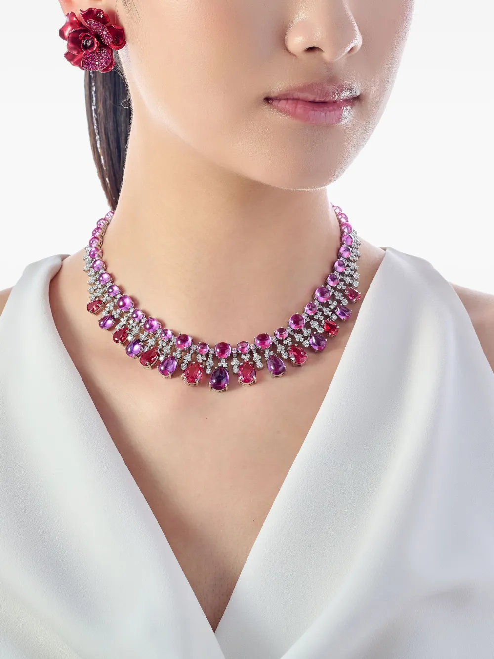 Anabela Chan 18K white gold Crimson Camelia multi-stone earrings | Image 2