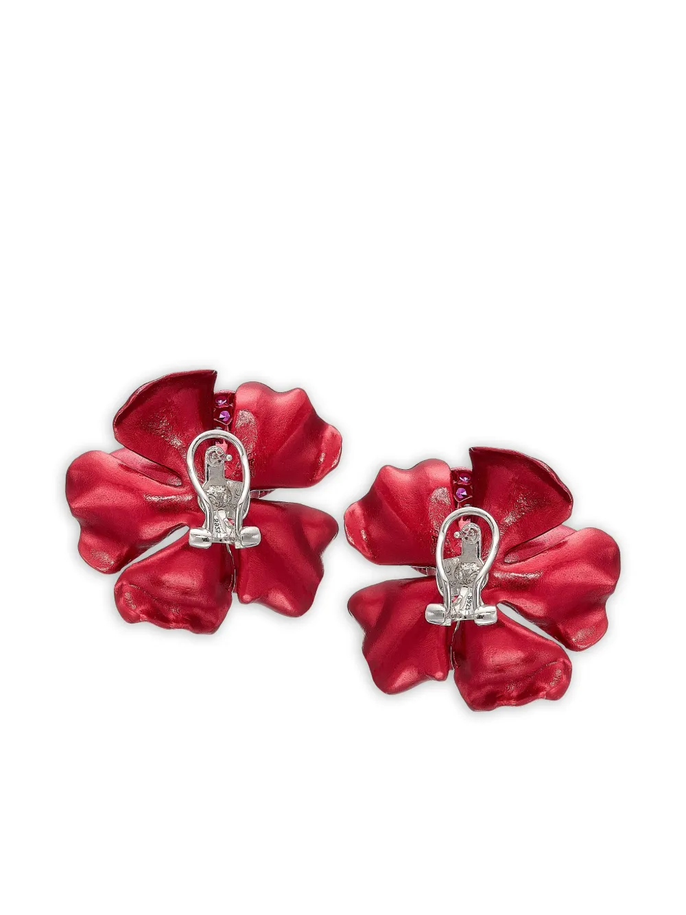 Anabela Chan 18k White Gold Crimson Camelia Multi-stone Earrings In Red