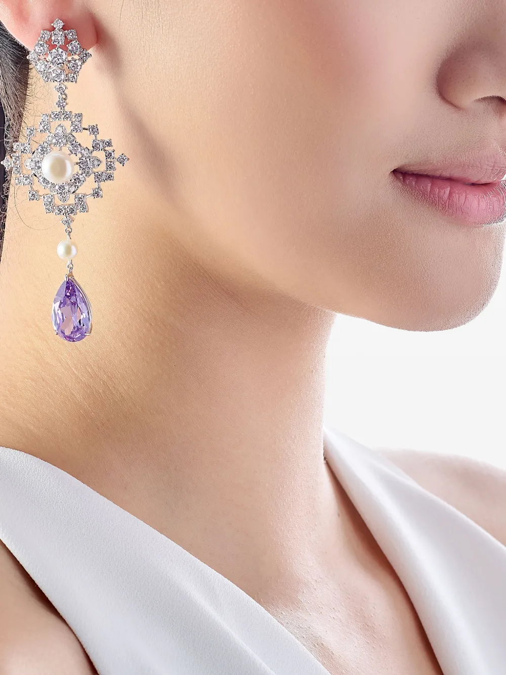 Anabela Chan Rhodium Vermeil Pixelise Multi-stone Earrings In Purple