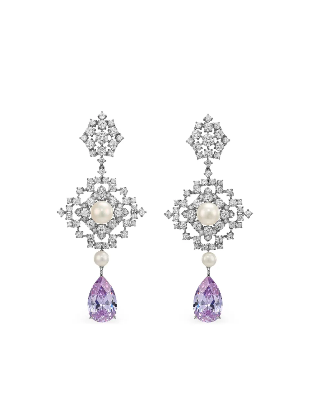Anabela Chan Rhodium Vermeil Pixelise Multi-stone Earrings In Purple
