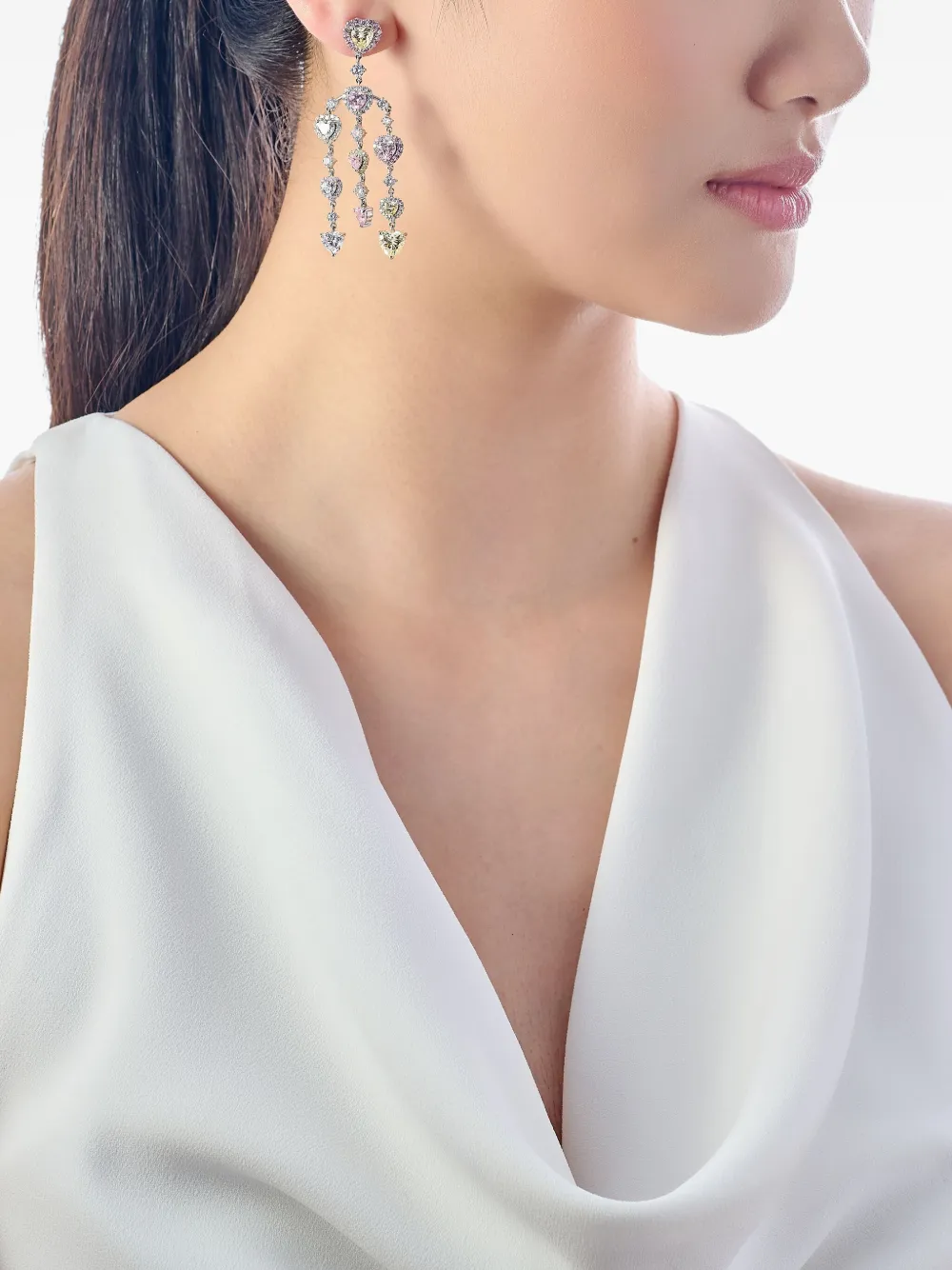  Anabela Chan Boucles D'oreilles Love Heart En Or Blanc 14ct Et Rhodium Vermeil Serties De Diamant - Rose 