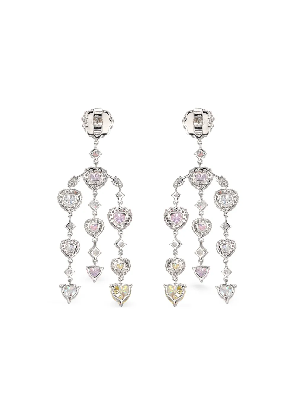  Anabela Chan Boucles D'oreilles Love Heart En Or Blanc 14ct Et Rhodium Vermeil Serties De Diamant - Rose 