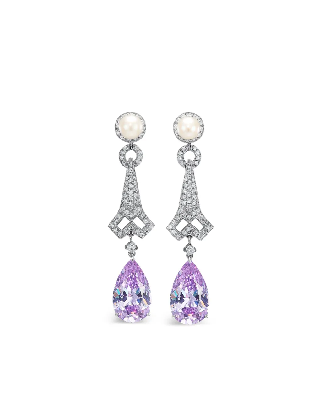 Anabela Chan Rhodium Vermeil Lattice Multi-stone Earrings In Purple
