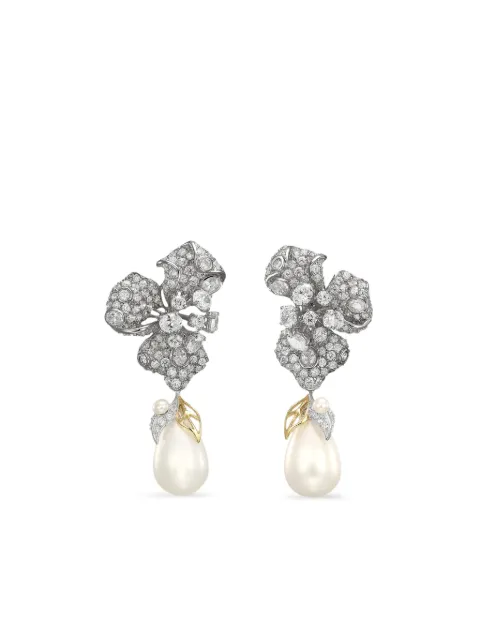 Anabela Chan Par de brincos Blossom em ouro amarelo 18k com pedraria