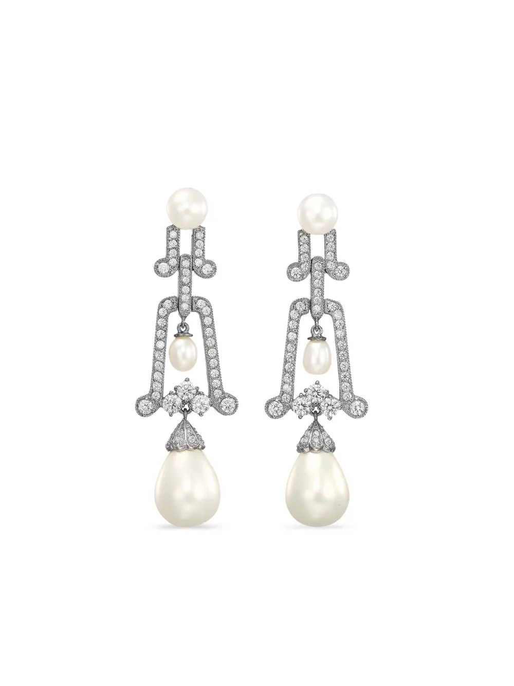 Anabela Chan Rhodium Vermeil Moderne Pearl And Diamond Earrings In White