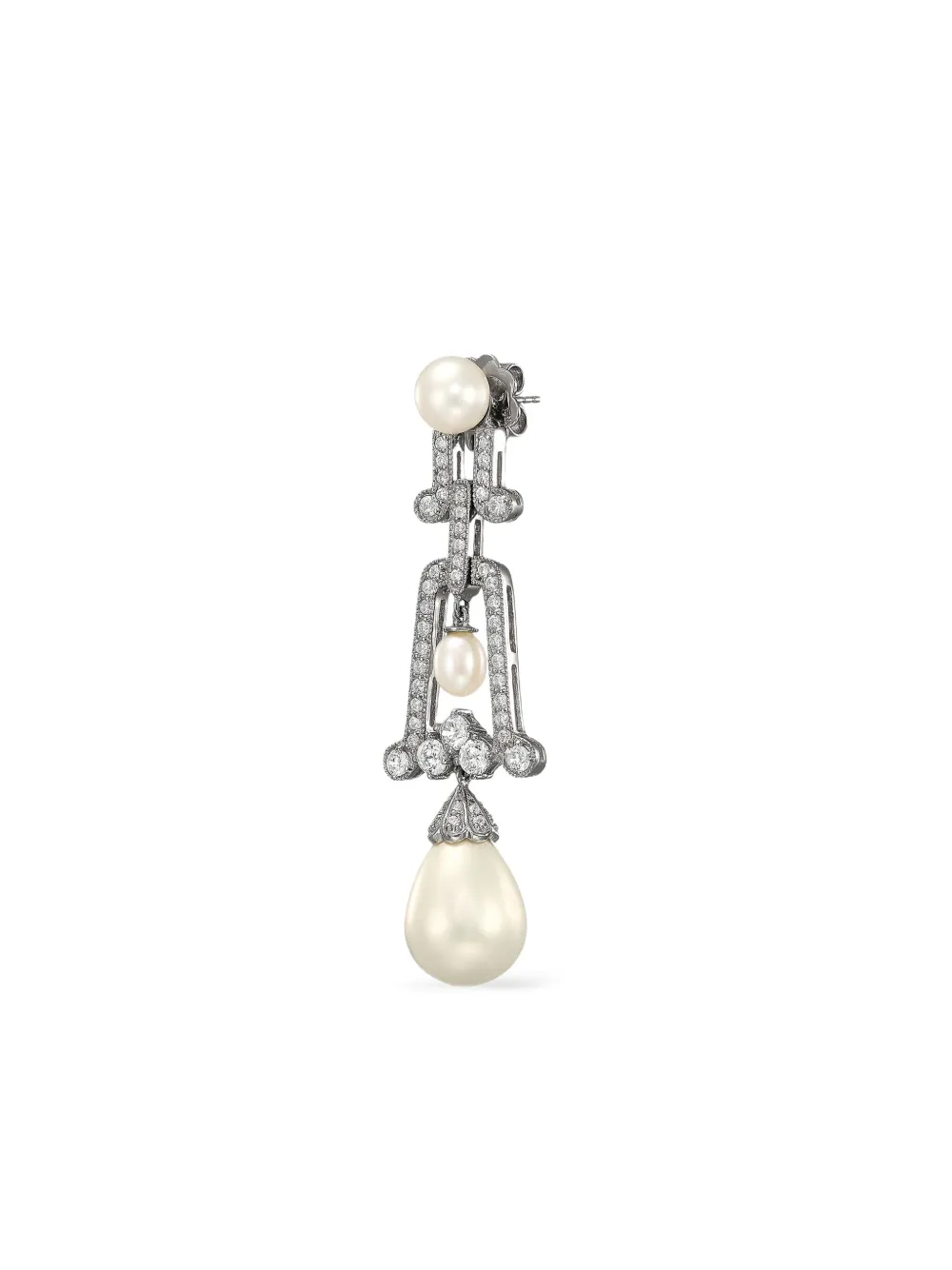 Anabela Chan Rhodium Vermeil Moderne Pearl And Diamond Earrings In Metallic