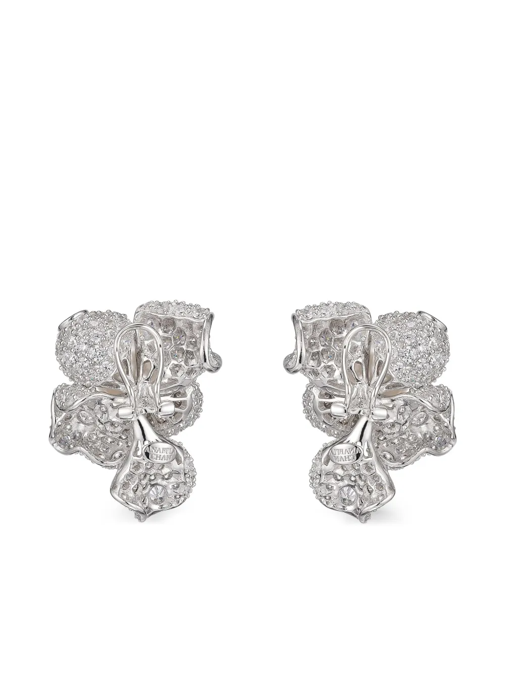 Rhodium Vermeil Blossom Pearl And White Diamond Earrings