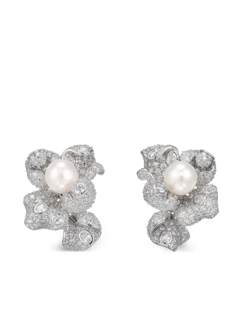 Anabela Chan aretes Blossom en rodio vermeil con diamantes blancos y perla