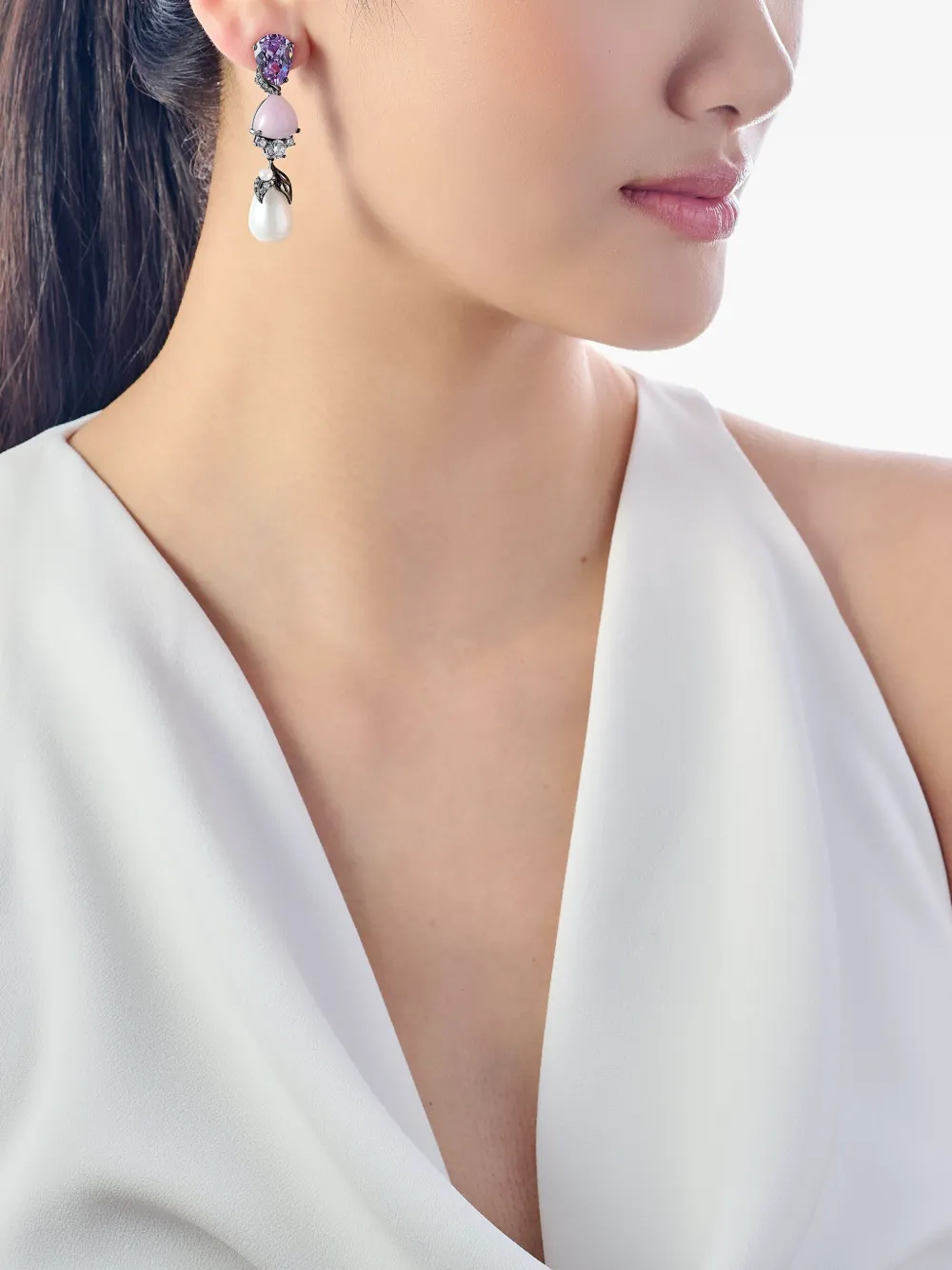 Anabela Chan 14k White Gold And Rhodium Vermeil Berry Multi-stone Earrings In Multi
