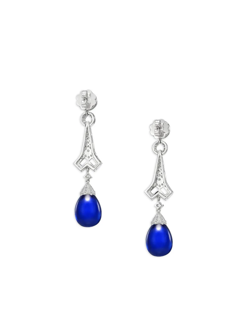  Anabela Chan Boucles D'oreilles Lattice En Or Blanc 14 Ct Avec Saphir Bleu Et Diamants Blancs - Argent 